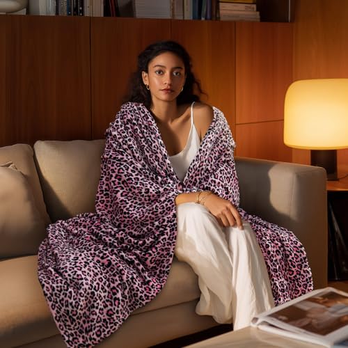 Image of BEDELITE Fleece Blanke for Couch & Bed Pink Leopard Throw Blanket - Soft & Cozy Cheetah Blanket for Sofa, Lightweight Fleece Animal Print Decor, for Women 50 inchx 60 inch, Pink
