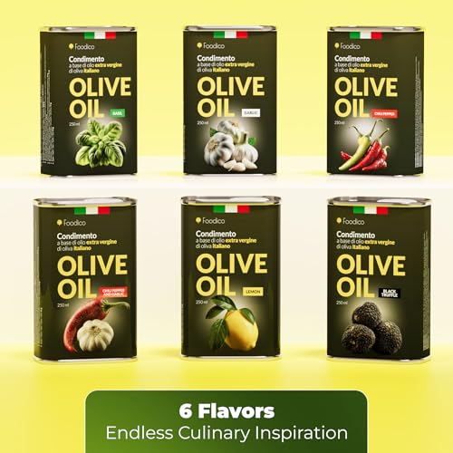 Foodico Zitronenöl – Extra natives Olivenöl aus Italien mit natürlichem Zitronenaroma, 250 ml Metall-Dose, kaltgepresst, vegan, aromatisiertes Gourmet-Würzöl für Salat, Fisch & Desserts