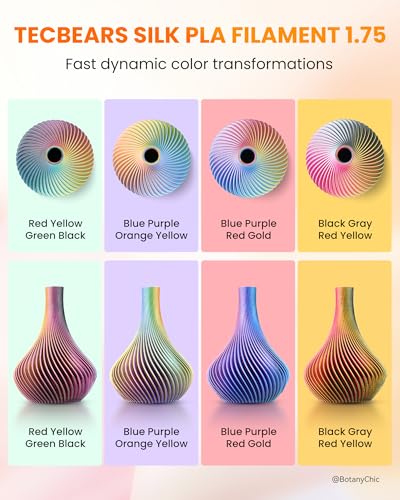 Image of TECBEARS 4-Color Silk PLA Filament 1.75, Silk 3D Printer Filament, Shiny Silk Texture, 4 in 1 Black Red Yellow Gray,1kg Spool