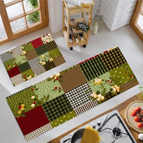 Paillasson lavable avec patchwork vintage vert forêt pour repas chaleureux - 3