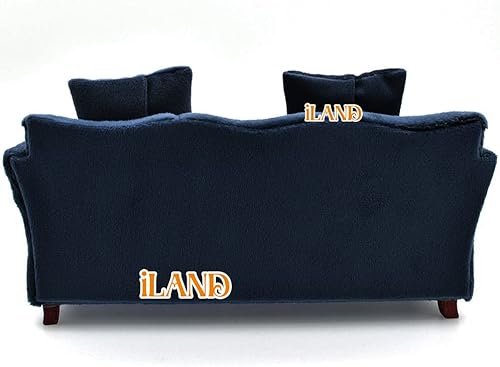 Miniatura 14 de iLAND Muebles modernos para casa de muñecas en escala 1/12 de sofá en miniatura para sala de estar de casa de muñecas (terciopelo azul oscuro)