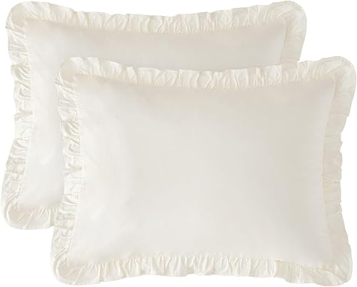 Miniatura 8 de PHF Fundas de almohada 100% algodón lavado con volantes, tamaño estándar, paquete de 2 fundas de almohada de 20 x 26 pulgadas, sin relleno, fundas
