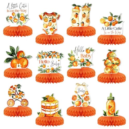 KSKSPE 12PCS Orange Citrus Baby Shower Honeycomb Centerpieces