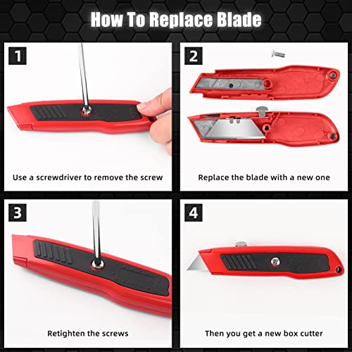 Image of DIYSELF 2 Pack Box Cutter Retractable, Box Opener Tool Exacto Knife, Razor Knife Blade, Aluminum Alloy and Non-slip Rubber Handle, Heavy Duty Utility Knife for Carton, Cardboard and Box (Red)