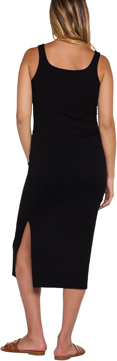 Motherhood Maternity Women's Sleeveless Square Neck Side Ruched Midi Tank Bodycon Pregnancy Dress