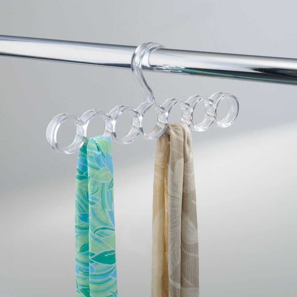 mDesign Plastic Closet Rod Hanging Storage Organizer Rack - Scarf Holder for Bedroom, Coat Closet, Entryway, Mudroom - Holds Scarves, Ties, Shawls, Accessories - Snag Free, 7 Sections, 2 Pack - Clear