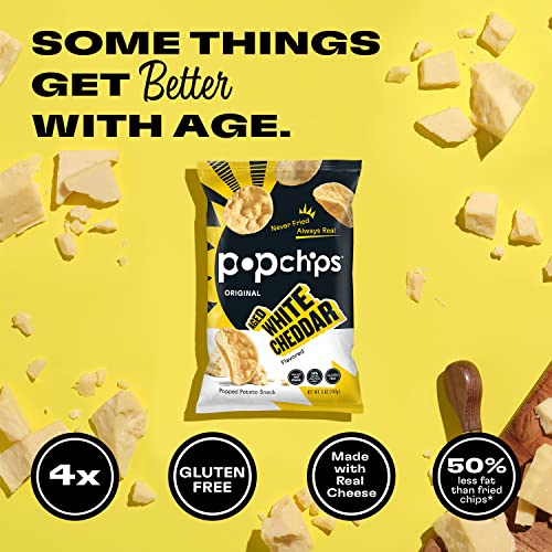 Popchips Potato Chips, Aged White Cheddar, 4Ct 5.0Oz Share Bags, Low-Calorie, Kosher And Gluten Free, Salty Snacks For Adults And Children, Made With Real Cheese, 120 Calories Per Serving #TOP1