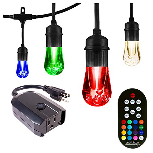 Enbrighten Works with Alexa WiFi Outdoor String Lights Kit: Vintage LED Color Changing Café Lights (24ft. 12 LED Bulb) + myTouchSmart WiFi Smart Plug, No Hub Required, Mobile and Voice Control, 45066