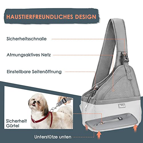 Nasjac Haustier Hund Riemen-Fördermaschine, Welpe Reisetasche Tote Verstellbarer gepolsterter Gurt Atmungsaktives Netz Harte untere Stütze Kordelzug Vordertasche Waschbar, unter 7.0kg (Grau)