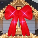 Leyndo 6FT Red Bow Christmas Inflatable Outdoor Decoration with Light, Outdoor Christmas Blow Up Decorations Built-in LEDs, Giant Xmas Inflatables for Yard Lawn Window Wall Glass Door Mall Decor
