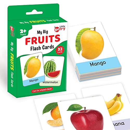 Image of Big Flash Cards for Kids: Fruits | 32 Double-Sided Picture Cards, Durable & Water Resistant | Early Learning & Development Toy for Preschoolers & Toddlers 2-6 Years | Can Be Wiped Clean