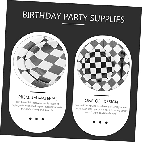 HONMEET 4 Conjuntos De Talheres Grade Preto E Branco Conjunto De Bandeja De Papel Copo De Papel