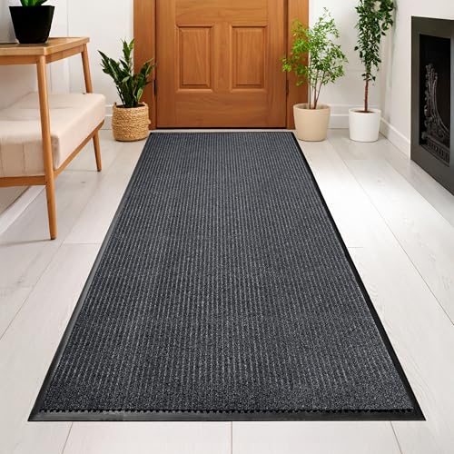 Image of Durable Rubber Door Mat - Heavy Duty, Indoor /Outdoor, Easy Clean, Waterproof, Low-Profile Mat for Entry, Patio, Garage - Stylish (Charcoal, 8' x 4' (Mud Trapper))