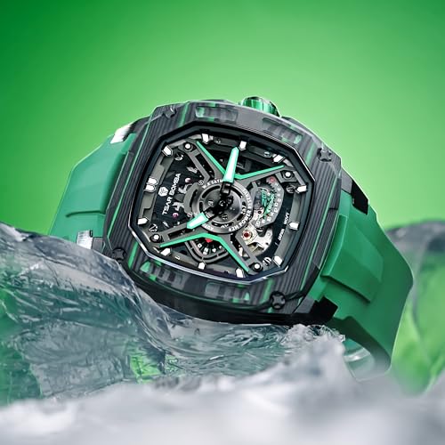 Image of TSAR BOMBA Luxury Mechanical Watches for Men with Carbon Fiber Case Men Wristwatch Luminous 5ATM Water Resistant Men's Watch with Fluorine Rubber Strap Great Gifts for Men