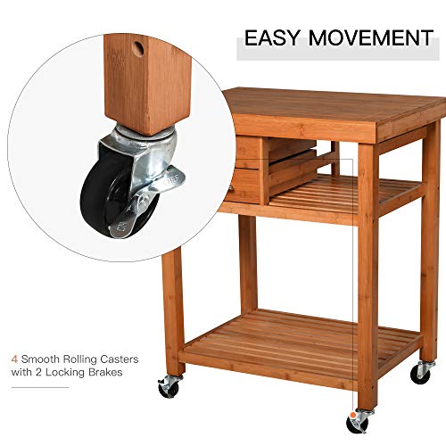 image for HOMCOM Bamboo Rolling Kitchen Island Trolley Utility Cart with Rolling