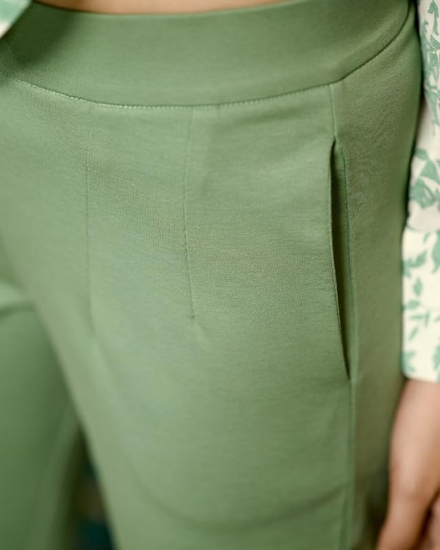 Image of Mlada Straight Fit Cigarette Pencil Pants Elastic Waist Band Mid High Waist Formal Office Trousers for Women, Pockets for Travel Stretch Cotton Knit Full Length Regular /Plus Size