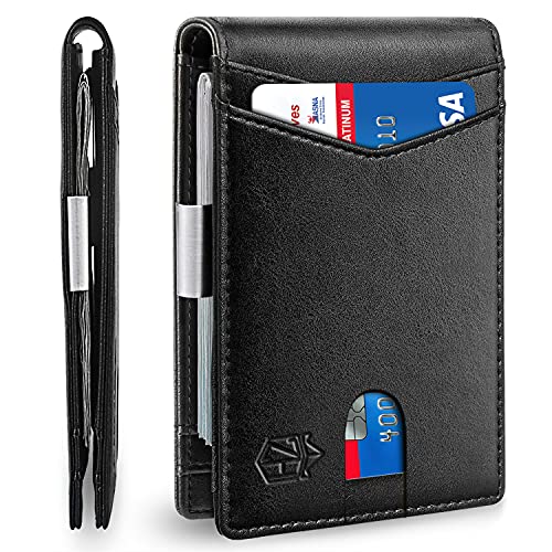 Zitahli Slim Wallets for Men - Minimalist Money Clip Mens Wallet - RFID Blocking Front Pocket Bifold Wallet - Credit Card Holder with ID Window Gift Box