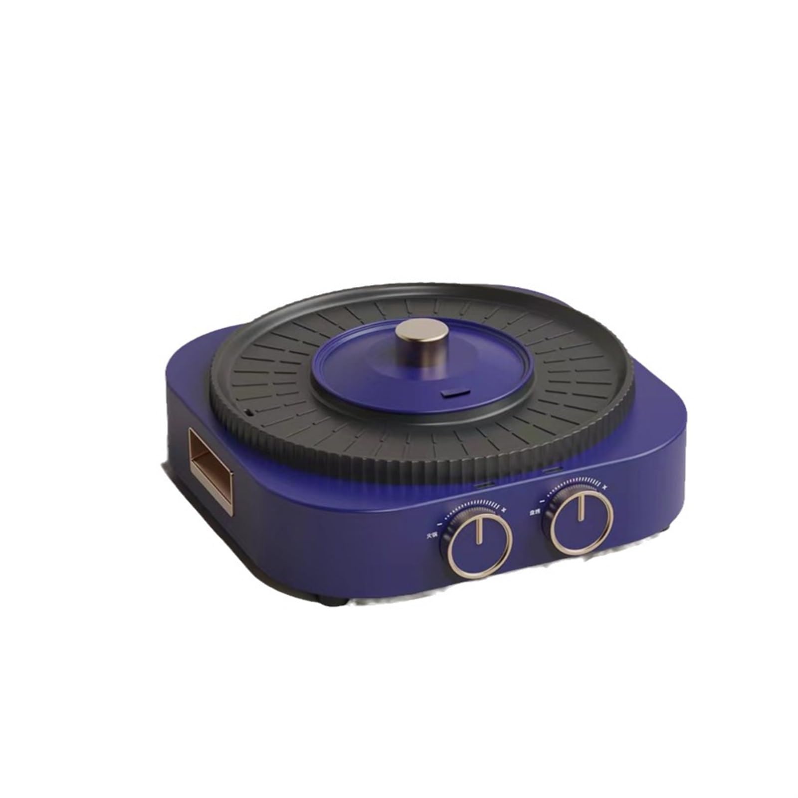 Friggitrice, Padella for uso domestico, griglia elettrica senza fumo, pentola calda, barbecue, macchina for cuocere la carne, strumento for, controllo a doppia manopola(Blauw)