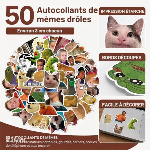 KAFZEL 50 Pièces Stickers Meme Autocollants, Funny Meme Autocollants Étanche Drôle Emoticônes Stickers Decals pour Ordinateur Portable pour Livre Ordinateur Bouteille Scrapbooking Bagages – vue 6