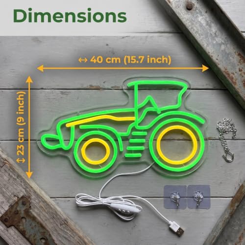 Image of Green Tractor Neon Sign Farm LED Light for Man Cave,Dimmable Tractor Wall Decor for Garage, USB Powered Wall Decor Farmhouse LED Sign for Bar Farm Themed Store
