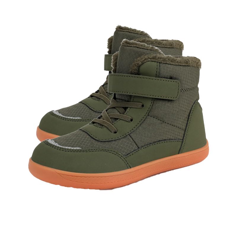 Boys & Girls Universal Barefoot Winter Boots, Wide Toe Box Non Slip Waterproof Zero Drop Sole Minimalist Ankle Winter Snow Boots for Toddlers/Kids/Big Kids