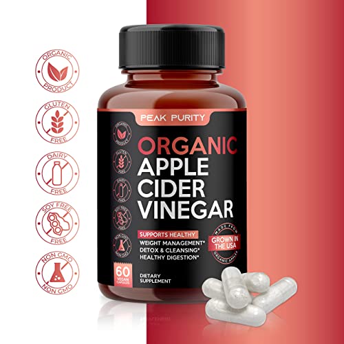 100% Organic Raw Apple Cider Vinegar Capsules - Natural Detox Gut Cleanse & Healthy Digestion - Tasteless & Easy To Swallow - Extra Strength Acv Pills - 1000 Mg #TOP6