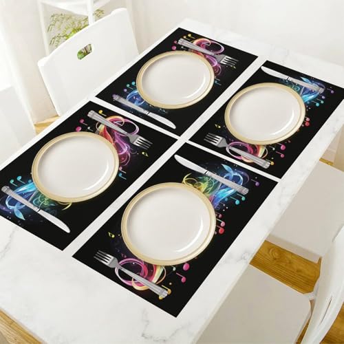 Set de table musique arc-en-ciel en PVC lavable résistant x6 - 7