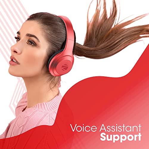 Image of ZEBRONICS Zeb Duke 101 Wireless Headphone with Mic, Supporting Bluetooth 5.0, AUX Input Wired Mode, mSD Card Slot, Dual Pairing, On Ear & 12 hrs Play Back time,Media /Call Controls (Red)