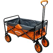 HORSESHOE Heavy Duty Max. Load 300LBS Collapsible Folding Utility Wagon Carts w/Flat Free Tires, Safety Belt & Folded Storage Bag for Sporting Camping Shopping Travel Picnic Orange
