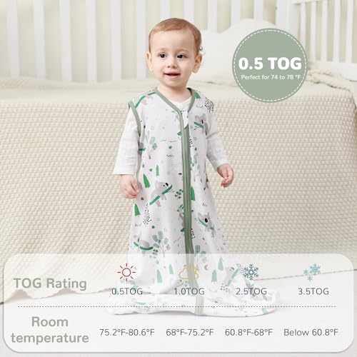 Image of JELLYMONI Baby Sleep Sack 18-24 Months 100% Cotton Wearable Blanket, 0.5 TOG Soft Lightweight Toddler Sleeping Sack 3 Pack 2-Way Zipper Newborn Sleep Sacks