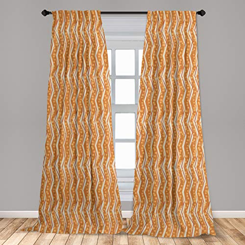 Ambesonne Burnt Orange Curtains, Chevron Zigzags Pattern With Stripe And Dots Geometrical, Window Treatments 2 Panel Set For Living Room Bedroom, Pair Of - 28" X 84", Orange White #TOP14