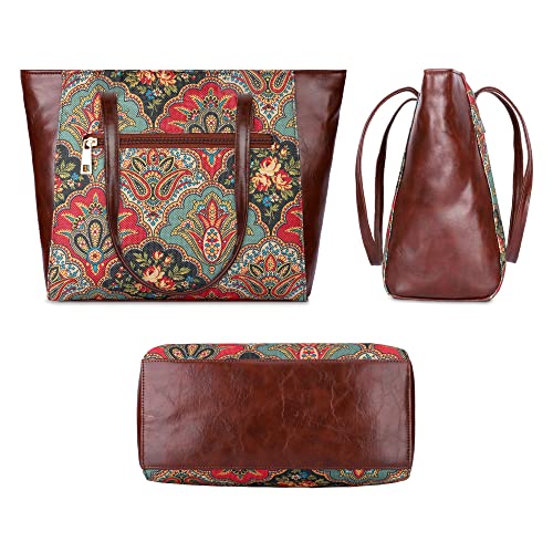 THE-CLOWNFISH-Valentine-Printed-Handicraft-Fabric-Faux-Leather-Handbag-for-Women-Office-Bag-Ladies-Shoulder-Bag-Tote-for-Women-College-Girls-Dark-Pink