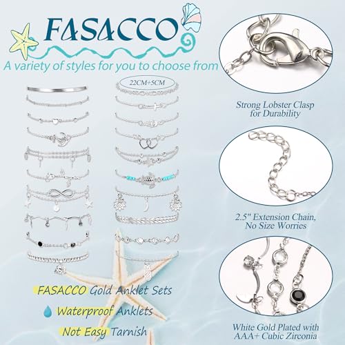 FASACCO 20Pcs Ankle Bracelets for Women Adjustable Beach Anklet Set Surfer Anklet Heart Star Turtle Infinite Anklets Foot Jewelry2