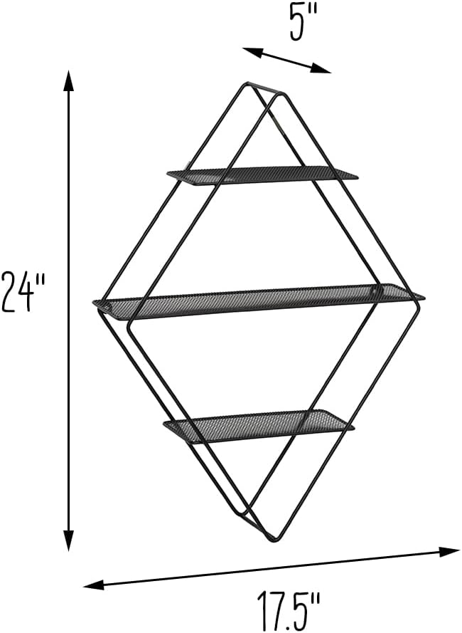 Honey-Can-Do 3-Tier Metal Wall Shelf, Diamond-Shaped, Decorative, Black