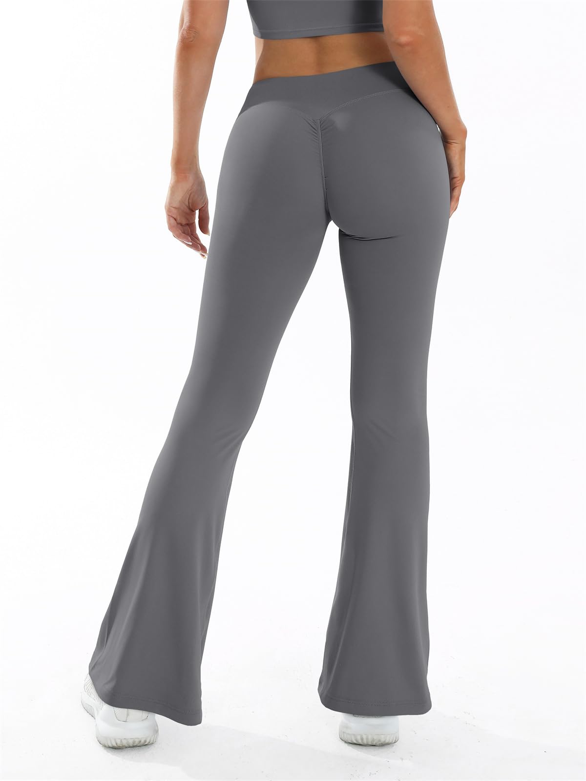 Generisch Bootcut Jazzpants damskie spodnie do jogi, podnoszące biodra, spodnie do jogi, z wysokim stanem, wąskie, szybkoschnące, sportowe spodnie z szerokimi nogawkami, rozm. M, szare