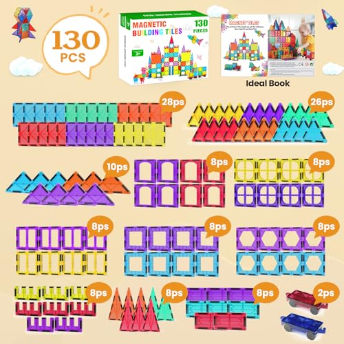 Paaxido Magnetic Tiles 130-Piece Set with 2 Cars — view 7