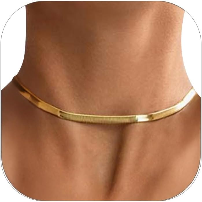 14K Gold Plated Necklaces for Women, Herringbone Choker Necklace