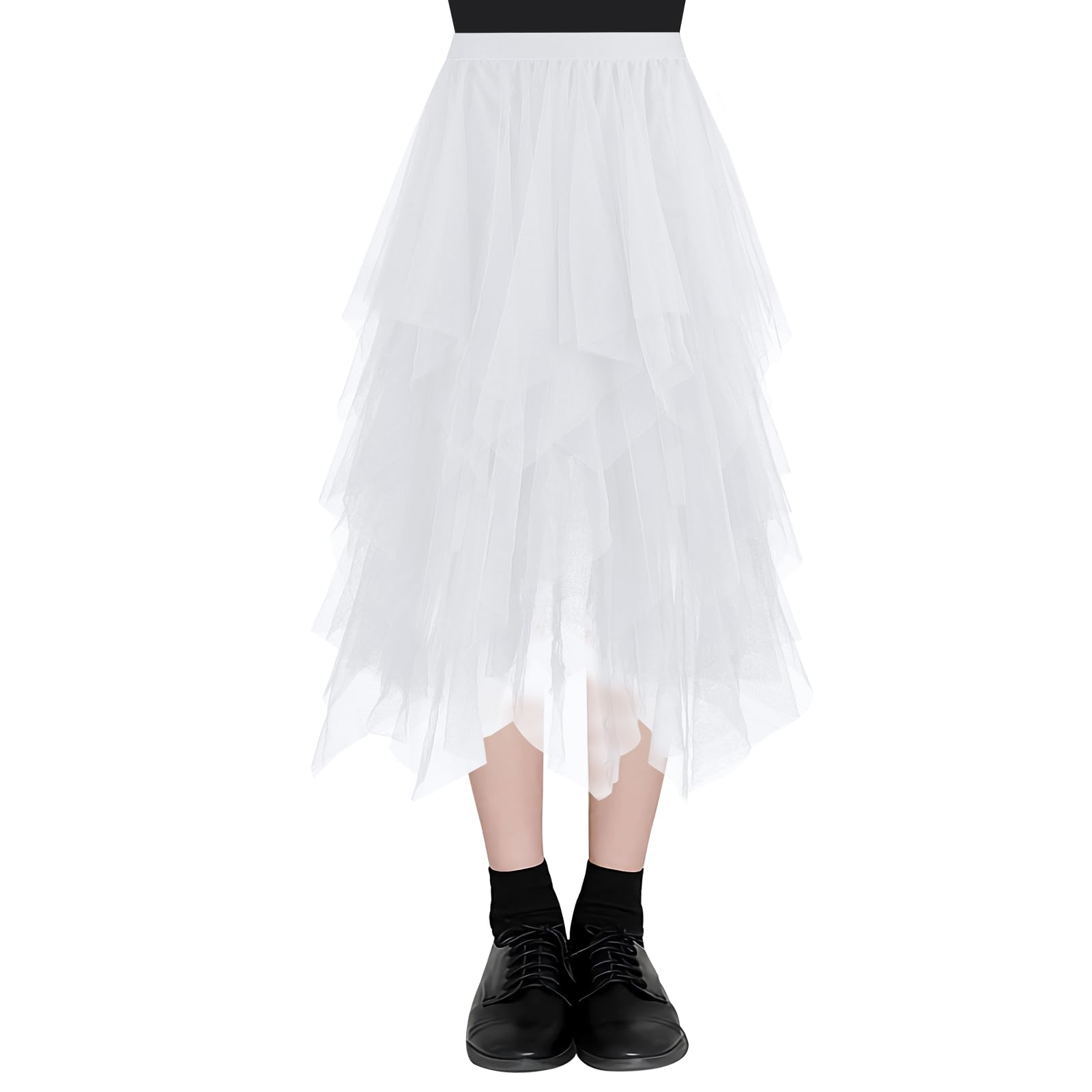 AUYAO Falda Tul Mujer Cintura Elástica Tutu Irregular Plisada Gasa Vintage Ballet Prom