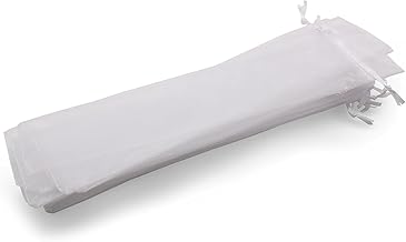 OLILLY - 50 White Organza Pouches - Size 26 cm x 6 cm - Ideal for Long Objects (Fans, Pens, etc.) (White)