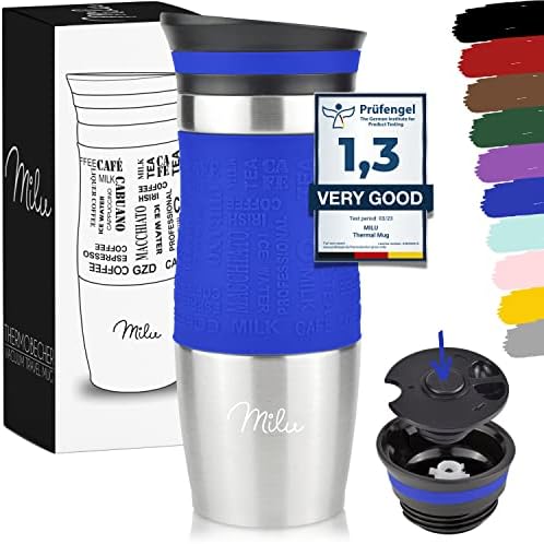 Milu Thermo Mug 370ml 450ml Insulated Mug Coffee Mug to go - 100% Leak Proof - Stainless Steel Drinking Mug - Car Mug Double Wall Insulation - Thermo Mug - Travel Mug - (Grey, 370ml)