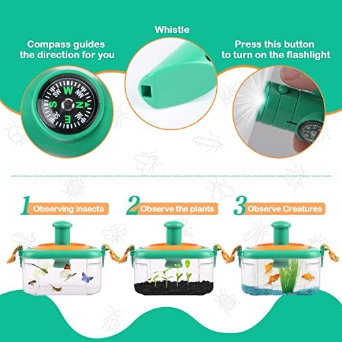 Helecors Bug Catcher Kit for Kids, Bug Catching Set with Whistle Magnifying Glass, 8 Information Cards etc., Outdoor Explorer Outdoor Toys for Boy Girls 3-12 Year Old 4 514Tc61qzPL. AC
