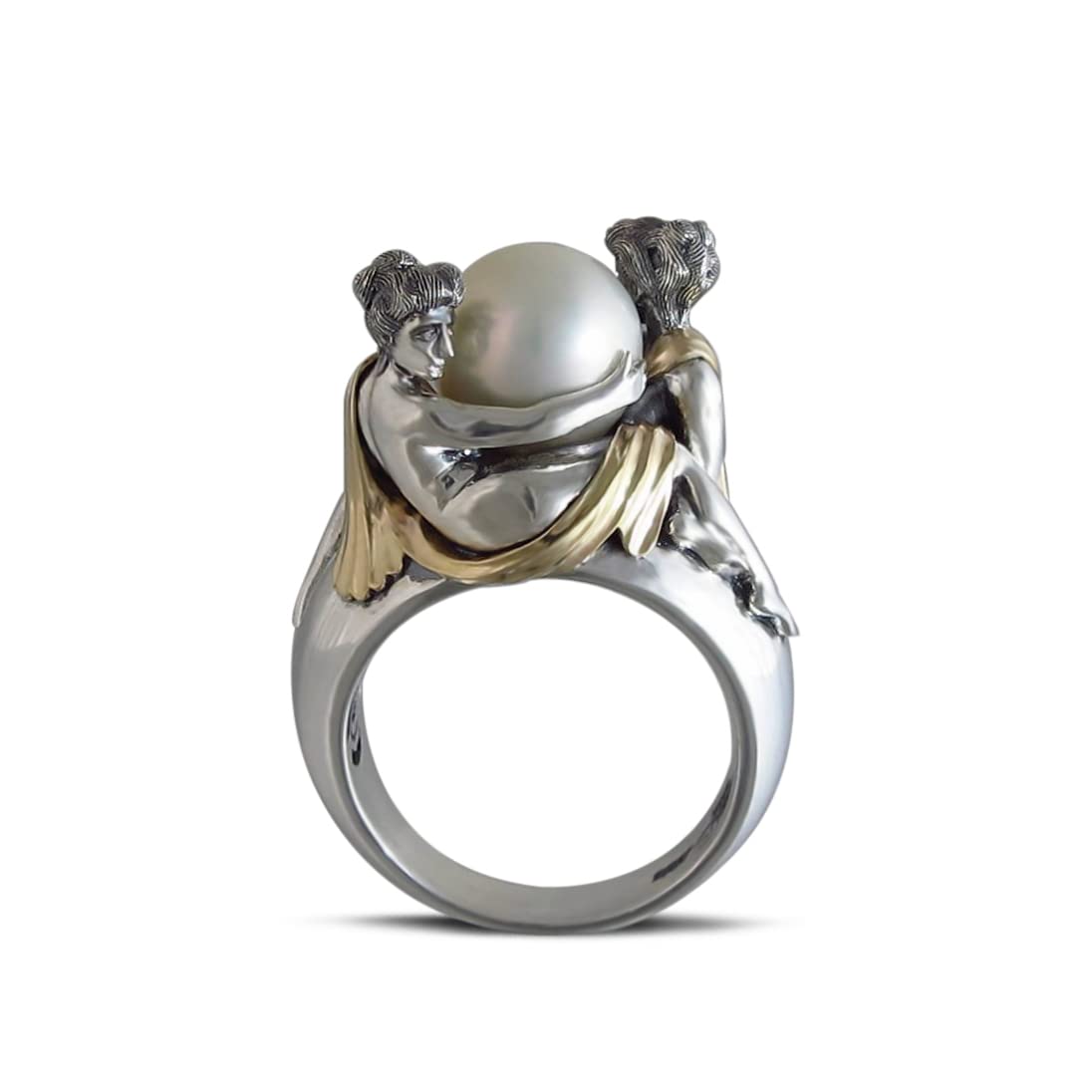 DALEGEM Womens Cool Pearl/Ruby Stone Ring,Platinum Plated Real Genuine Crystal Quartz Gemstone Stone Ring Cocktail Party Jewelry Gift for Her