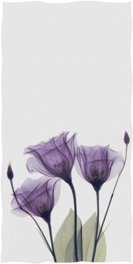 Naanle Purple Flower with Bud Leaves On White Violet Floral Design Soft Bath Towel Absorbent Hand Towels Multipurpose for Bathroom Hotel Gym and Spa 30"x15"