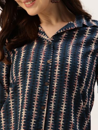 Image of feranoid Classic Collared Cotton Shirt with 3 /4 Sleeve for a Timeless Casual Look