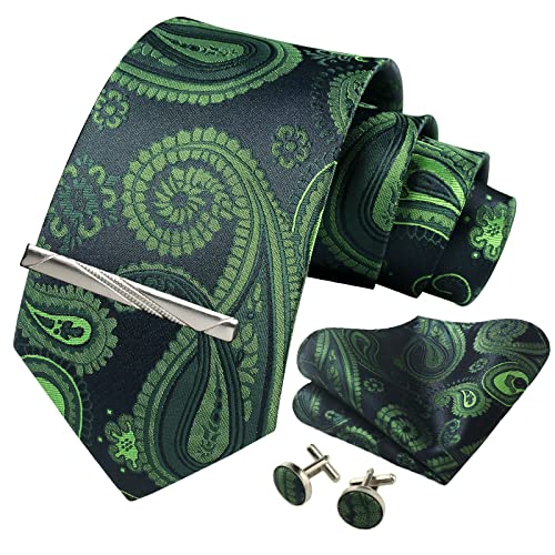 Image of Paisley Floral Mens Tie Formal Necktie Pocket Squares Ties Clips Cufflinks Classic for Men Set