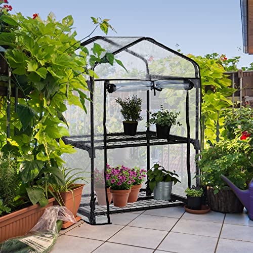Serre de balcon 2 étagères bâche PVC transparent et acier 94x67x49 cm