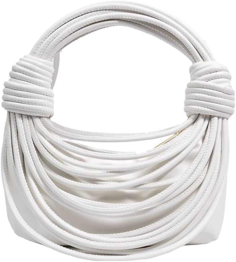 – Small Shoulder Bag For Women White PU Leather Hobo Purse Chic Knotted Mini Tote Evening Clutch Zipper Satchel Y2K Handbag