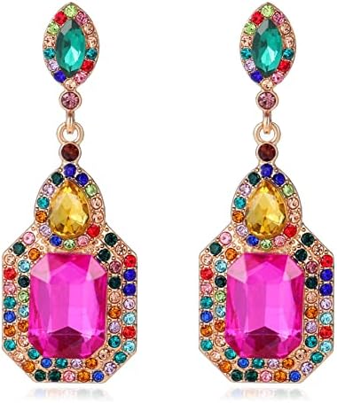 Colorful Rhinestone Dangle Statement Earrings Long Crystal Dangling Drop Earrings for Women Formal Wedding Bride Prom