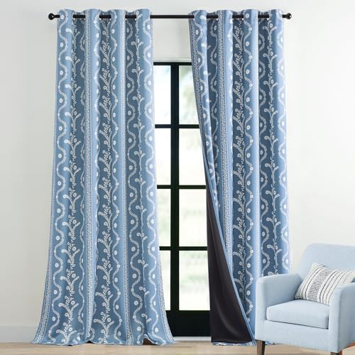 LIMON HOME Blue Blackout Curtains 90 Inch Length Boho Cute Curtain for Living Room