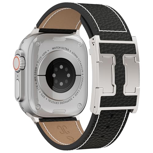 Genuine Leather Band Compatible with Apple Watch 49mm 46mm 45mm 44mm 42mm for Men Leather Replacement Strap with Magnetic Buckle for iWatch Ultra 3/2/Ultra Series11 10 9 8 7 6 5 4 SE3/2/1